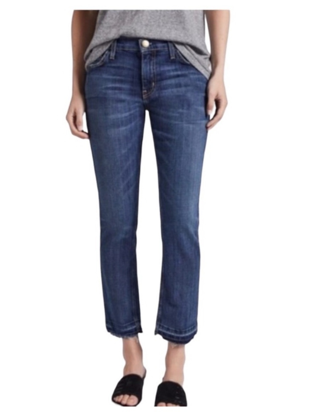 Current Elliott The Cropped Straight Stagecoach with Released Hem Denim Jeans